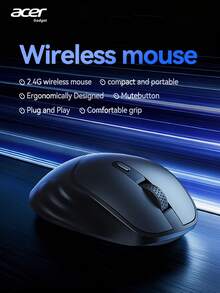 Acer OMR283 Wireless Mouse, 2.4GHz Ultra-Thin USB Wireless Mouse, USB Receiver, Optical Mouse, 6 Buttons, Auto Sleep Mode, Portable Mouse For Laptop, Desktop, PC - Black - View 3