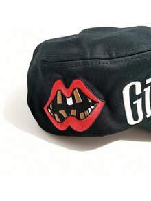 1pc Men's Letter & Lip Embroidery Hip Hop Hat, Streetwear Casual Cap - A - View 4