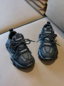 1 par de zapatillas deportivas transpirables y gruesas para niños, con suela suave y antideslizante, zapatos deportivos y casuales de moda adecuados para deportes, paseos, viajes y talla grande ocasiones - Negro - Ver 4