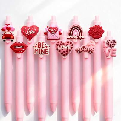 Bộ 10 bút bi mực đen chủ đề Ngày Valentine, viết trơn tru, thích hợp làm văn phòng phẩm, đồ dùng văn phòng, quà tặng ngày lễ và quà tặng Ngày Valentine.