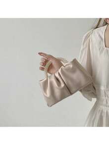 Elegante Bolso De Mano En Forma De Nube Con Cadena De Perlas #SD047 - Dorado - Ver 6