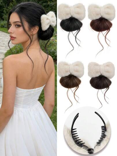 合成低领花苞头饰，增加发量，龙须发髻假发，适合女性日常聚会佩戴