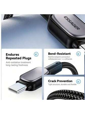 1 Stück 100W USB-C Datenkabel, unterstützt 5A PD Schnellladung, mit LED-Kontrollleuchte ausgestattet, geeignet für 16/15 Aiphone, Tablet, Laptop und andere Geräte. Dieses Datenkabel hat ein robustes Design, einen stabilen USB-C-Anschluss und Schnellladetechnologie, mit langer Lebensdauer. Es ist mit doppelten TC-Schnellladekabeln für Mobiltelefone und Laptops, Hochgeschwindigkeits-Datenübertragung, Anti-Verwicklungs-Design und Typec-Ladegerät ausgestattet.