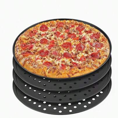 Pizza Baking Pan Set, Oven Pizza Baking Tray, Non-Stick Pizza Baking Pan, Perforated Carbon Steel Pizza Baking Pan, Oven Baking Tray, Suitable For Home Baking, Kitchen, Restaurant And Hotel (9 Inch, 10 Inch And 12 Inch)