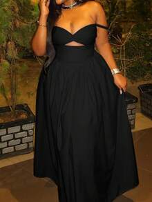 Onicee夏季连衣裙，黑色性感纯色镂空腰带泡泡袖连衣裙，优雅连衣裙，适合情人节、约会、聚会、派对、旅行、度假、海滩和其他场合。 - 黑色 - 查看 11