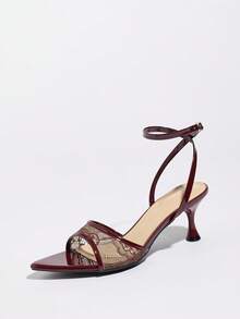 Giày sandal đế bệt hở gót mũi nhọn gợi cảm dành cho nữ, quai ngang mắt cá chân, gót nhọn thanh lịch, phù hợp cho mùa xuân/hè, tiệc tùng, thường ngày, ngoài trời, du lịch, chất liệu mềm mại cao cấp bóng như gương, sandal cao gót màu đen sang trọng đầy bí ẩn. - Màu Đỏ Sâu - Xem 5