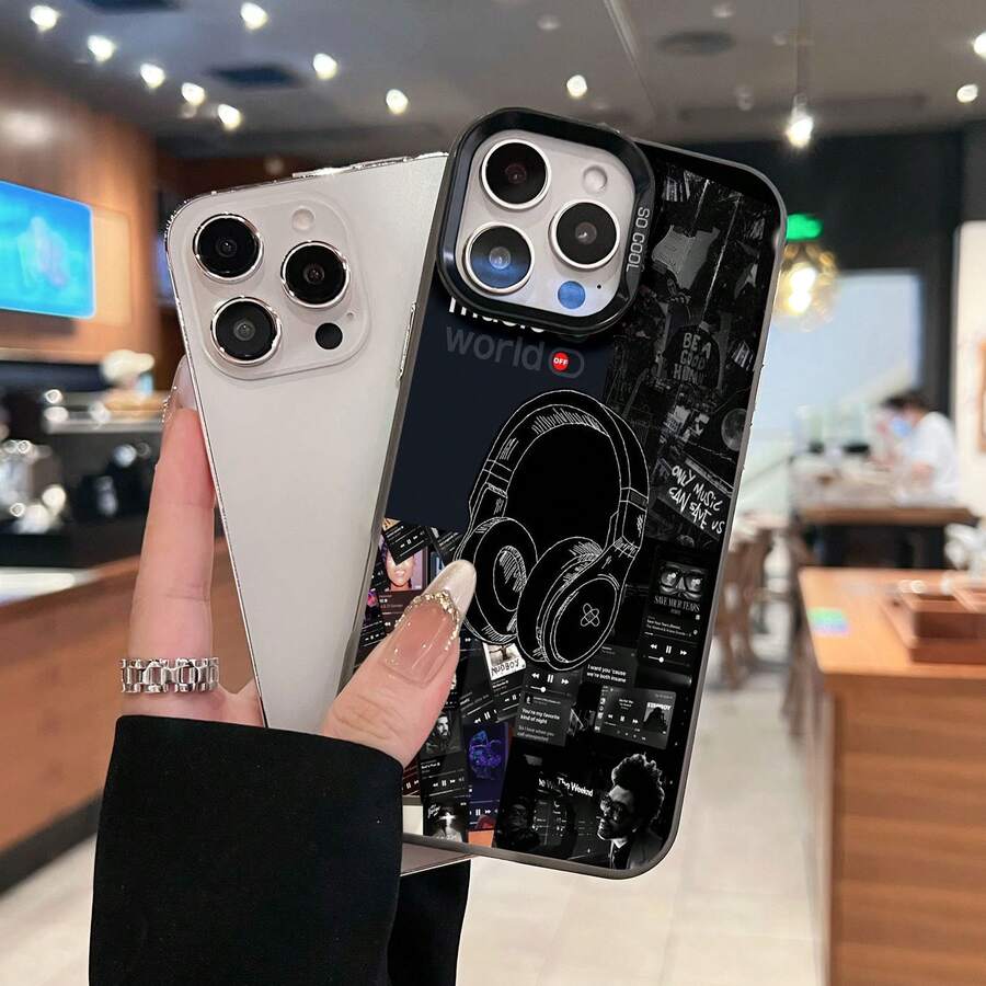 Música: Auriculares, música. Encendido/Apagado. Esta elegante funda es compatible con iPhone 17, 16, 15, 14 Pro Max, 13, 12, 11, XR y XS Plus. Fabricada en silicona TPU, ofrece protección contra golpes y caídas, además de una sensación superior. Es el regalo ideal para familiares, amigos y seres queridos, y la opción perfecta para Año Nuevo. - Negro - Ver 1