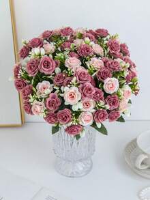 1/3/5pcs Romantic Artificial Flower Decor, Plastic Rose Bouquet, Fake Plants, Eucalyptus Leaves, Suitable For Wedding, Room, Home, Hotel, Party, Events, New Year Gift, Handheld Floral Arrangement, Applicable For Valentine's Day, Wedding/Home/Bedroom/Living Room/Dining Table Decoration/Bridal Bouquet/Outdoor Garden