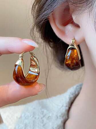 1 par de pendientes de aro de piedra de ojo de tigre vintage, elegantes y versátiles pendientes de moda para mujeres