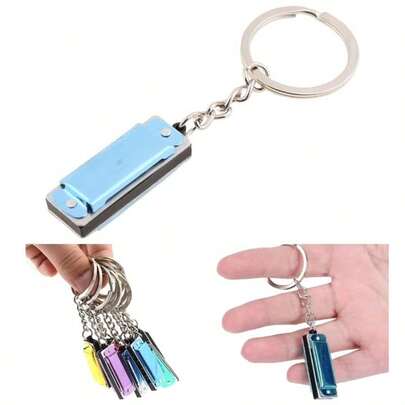 Llavero de armónica de colores, armónica de 8 tonos y 4 agujeros, llavero, soporte de llaves, colgante de bolso, llavero de armónica, azul