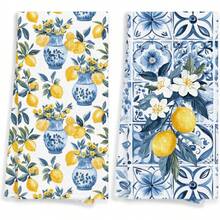 2pcs Italian Lemon Kitchen Towels - , Vibrant Lemon & Floral Design, Durable Polyester, Machine Washable, Perfect For Bathroom & Kitchen Decor - Multicolor - View 1