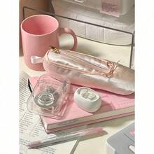 1 Piece Retro French Ballet Shoe Design Pencil Case, Large-Capacity Cosmetic Bag, Portable And Exquisite Multi-Functional Storage Bag, Suitable For Stationery, Pencils, Lipstick, Eyebrow Pencil, Eyeliner - Polyester, Hand Or Dry Cleaning, Cosmetic Bag - Hồng - Xem 4