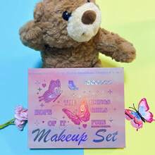 Paleta de maquillaje con sombra de ojos, iluminador, rubor y brillo de labios con diseño de mariposa de dibujos animados y perlas y acabado mate en múltiples colores - 3311 - Ver 3
