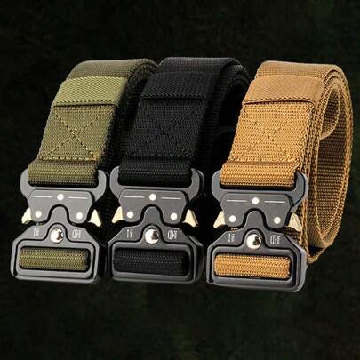 1/3 Pcs Men's Tactical Waist Belts, Military Style For Outdoor, Hiking, Rigging, Net Gun, Outdoor Phone Pouch, Heavy-Duty Quick Release Metal Buckle, Versatile Nylon Webbing For All Seasons