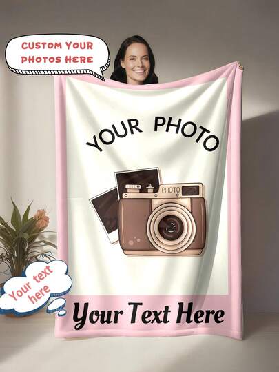 1pc Customized Photo Fleece Blanket, Machine Washable, Polyester Fabric, All-Season, All-Weather, Modern Style Multipurpose Digital Printed Blanket, Suitable For Mother's Day, Birthday, Valentine's Day, Graduation, Father's Day, Wedding, Housewarming And Other Occasions, Can Be Used On Sofa, Bed, Car, Tea Room, Bedroom, Bathroom, Living Room, Dining Room, Office, Etc.