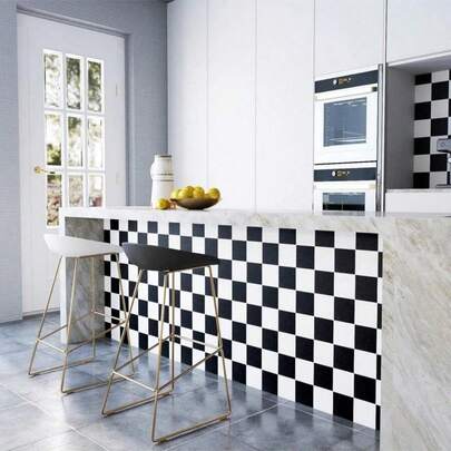 1 Roll Of Black And White Large-Grid Kitchen Wallpaper - Checkered Wallpaper. Waterproof, High-Temperature Flame Retardant, Easy To Clean, Removable Wallpaper For Kitchen Countertops, Stove Tops, Kitchen Cabinets, Tables, Wall And Countertop Decoration, Kitchen Decoration. DIY Home Decoration. Kitchen Wallpaper 15.7inx39.3/118.1/196.8in Self-Adhesive Removable Wallpaper