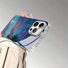 Cielo nocturno sobre la playa, sereno y bendecido. Esta elegante funda es compatible con los modelos  17, 16, 15, 14 Pro Max, 13, 12, 11, XR y XS Plus. Fabricada en silicona TPU, ofrece protección contra golpes y caídas, además de una sensación superior. Es un regalo ideal para familiares, amigos y seres queridos, y una opción perfecta para Año Nuevo. - Plateado - Ver 7