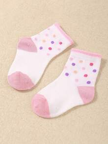 10双女婴可爱混色中筒袜，包含蝴蝶、爱心、花朵、波点、条纹等图案，透气弹力袜口，四季皆宜，是新生儿的理想礼物。 - 彩色 - 查看 5