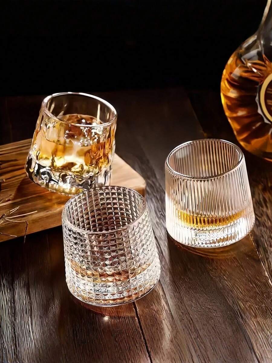 1 Peça Copo de Uísque Giratório, Design Giratório Criativo, Adequado para Bar, Casa, Hotel, Negócios, Festa, Vidro Reforçado; Barra Giratória | Copo Rocks Vintage | Suprimentos de Bar | Copo de Uísque | Utensílios Decorativos | Decoração | Copo para Bebida Gelada | Presente Perfeito de Ano Novo - Multicolorido - Visão 1