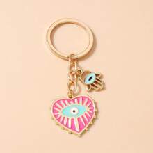 1pc Women's Alloy Devil's Eye & Heart Palm Keychain, Fashionable Personalized Accessory Bag Charm - Multicolor - View 11
