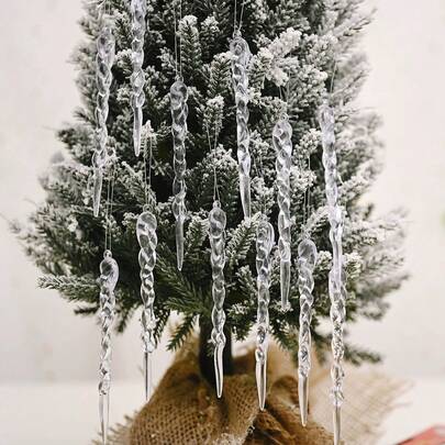 12/24/36pcs Crystal Clear Christmas Tree Ornaments Icicle Decorations, Suitable For Holiday And Winter Party Decor