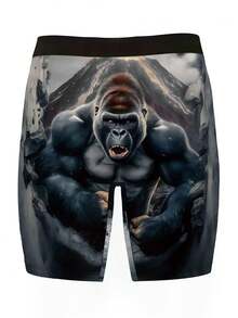 1 Pack Of Novelty Men's Shorts, Dark Beast, Gorilla Pattern Positioning Print Shorts, Knitted Fabric, Sporty And Relaxed Extended Fit, Breathable And Sweat-Wicking, Soft And Skin-Friendly, Sporty And Casual Men's Long-Leg Flat-Front Underwear. - Multicolor - View 4