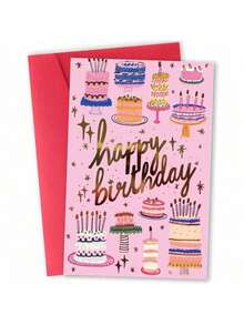 1 Pc Happy Birthday Cake Card With Pink Gold Foil Design Multiple Cakes Sparkles Perfect For Friends Family Colleagues Couples Wedding Party Graduation Party Any Occasion Invitation Card Gift Card Greeting Card Thank You Card Christmas Card With Envelope - 紅色 - 查看 6