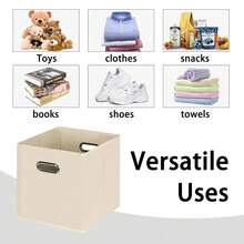 Black Foldable Storage Cubes Bins , Fabric Storage Box Cubes Organizer Baskets With Dual Handles For Home Organizer(Creamy-White) - Creamy-white - View 4