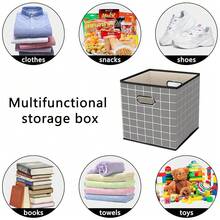 Black Foldable Storage Cubes Bins, Fabric Storage Box Cubes Organizer Baskets With Dual Handles For Home Organizer,Set Of 3,(Grey Grid) - Greygrid - View 4