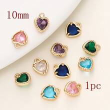 1个/9个心形吊坠，镶有水钻，可用于DIY手链、耳环、珠宝配饰