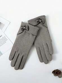 1pc Women's Warm Fleece Gloves - Fashion Bow Decor Fleece Touchscreen Gloves For Winter - Multicolor - View 14