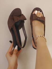 Girl's Elegant Brown Pointed Toe High Heel Sandals, Fashionable Bow Backless Party & Commute Shoes, Solid Color Versatile High Heels, French Sweet Style Versatile, Suitable For Vacation, Shopping, Nightclub, Prom, Spring/Summer - Brown - View 4