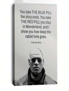 1-Piece Matrix Morpheus Quote Canvas Wall Art - "If You Choose The Blue Pill, The Story Ends. If You Choose The Red Pill, You Stay In The Dream World, And I'll Tell You How Deep The Rabbit Hole Is." - Inspirational Movie Poster For Home, Office, Living Room, Or Bedroom Decoration - Perfect Gift Idea, Living Room Art_ Strong Typography_ Detailed Illustrations, Movie Wall Art - 白色 - 查看 1