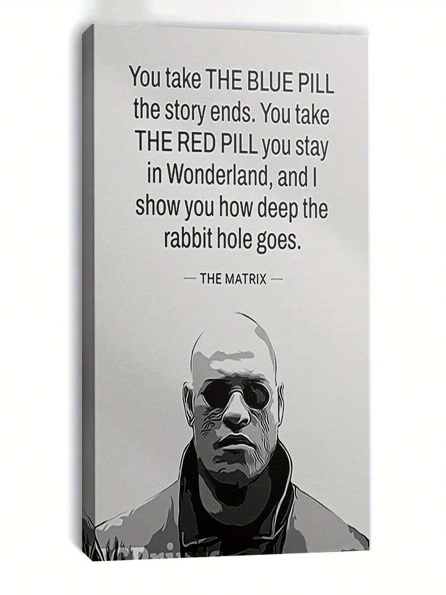 1-Piece Matrix Morpheus Quote Canvas Wall Art - "If You Choose The Blue Pill, The Story Ends. If You Choose The Red Pill, You Stay In The Dream World, And I'll Tell You How Deep The Rabbit Hole Is." - Inspirational Movie Poster For Home, Office, Living Room, Or Bedroom Decoration - Perfect Gift Idea, Living Room Art_ Strong Typography_ Detailed Illustrations, Movie Wall Art - 白色 - 查看 1