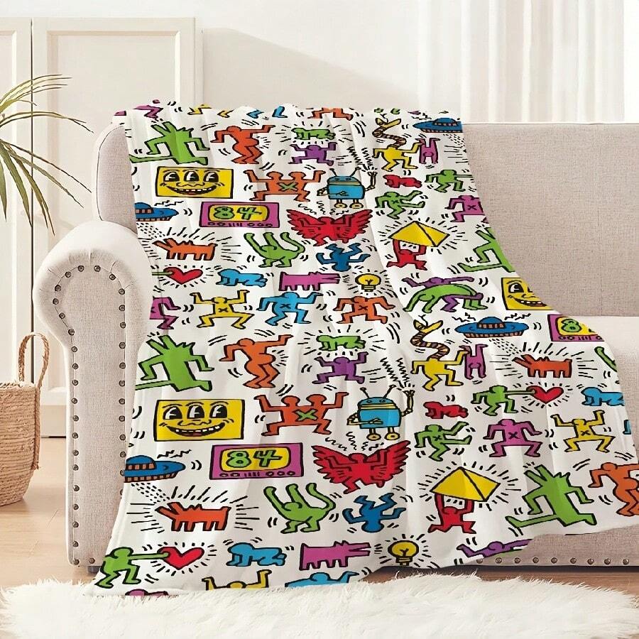 Aesthetic K-Keith Art H-Harings Blanket Soft Plush Nap Sofa For Living Room Warm Office Bedroom Birthday Home Travel =Gifts3
