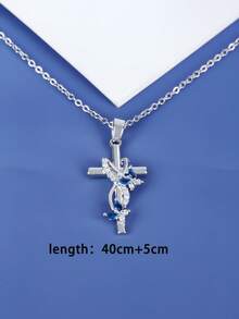 1pc Elegant Romantic Butterfly & Infinity Cross Design Micro-Inlay White Zirconia Copper Pendant Necklace, Thoughtful Mother's Day Gift - Baby Blue - View 6