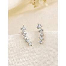 1pair Small Cubic Zirconia Inlaid Meteor Shaped Minimalist Curved Stud Earrings - Antique Silver - View 1