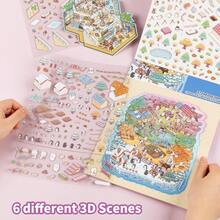 17张巨型贴纸书，DIY房屋贴纸，包含6个场景、9种材料、2张参考图、3D微缩房屋贴纸、剪贴簿贴纸、风景贴纸、手册贴纸，可重复使用，多种尺寸可选 - 彩色 - 查看 5