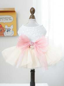 1 bộ quần áo thú cưng ngày Valentine, trang phục cho chó mèo nhỏ, chó con, chó Pomeranian, gấu bông, váy thời trang thường ngày dễ thương lãng mạn, bộ sưu tập váy cưới - trắng - Xem 3