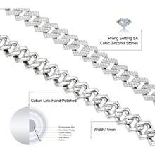 18K Gold Plated Cuban Link Chain Men Women 14mm Miami Out Zirconia Hop Jewelry 18-24 Inch(Silver) - 銀色 - 查看 2