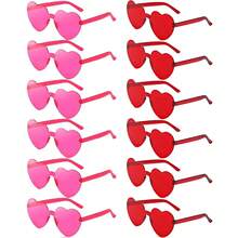 1/6/12/20 Pairs Heart-Shaped Party Glasses, Candy Color Frameless Funny Heart-Shaped Decorative Glasses, Gifts For Men And Women - Red + Rose Red - View 8