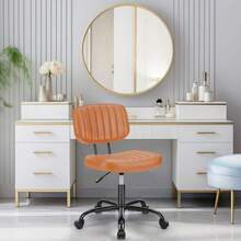 Sweetcrispy Armless Home Office Chair Ergonomic Desk With Comfy Low Back Lumbar Support, Height Adjustable PU Leather Computer Task With 360 °   Swivel Wheels, Small Space, Kids And Adults - màu nâu - Xem 3