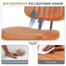 Sweetcrispy Armless Home Office Chair Ergonomic Desk With Comfy Low Back Lumbar Support, Height Adjustable PU Leather Computer Task With 360 °   Swivel Wheels, Small Space, Kids And Adults - màu nâu - Xem 4