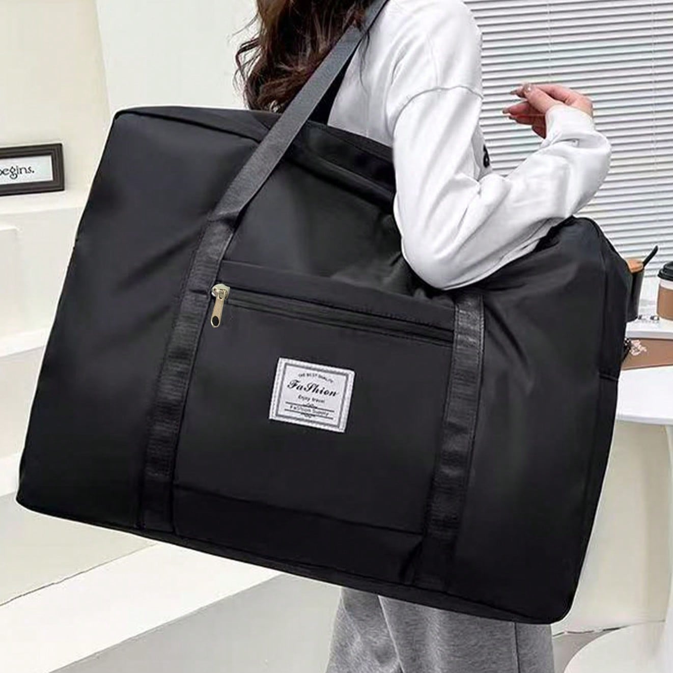 Pieza Bolso de viaje impermeable de gran capacidad, adecuado para equipaje de mano, bolsa de almacenamiento acolchada para prendas, bolso de viaje min