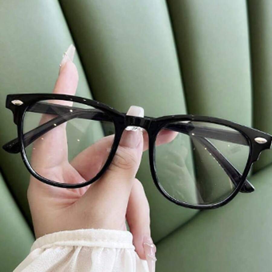 زوج من النظارات الشمسية ذات الإطار المربع والدائري المزين بالزنبرك، عدسات شفافة، مناسبة للجنسين، مناسبة للارتداء اليومي، موسم العودة إلى المدرسة