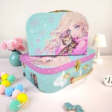 2pcs Pink Cherry Design Creative Capacity Plaid Paper Storage Gift Box, Girly Pink Multi-Pattern Layered Jewelry Toy Storage Box, Ideal Birthday Wedding Gift - Multicolor - View 5