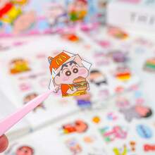 10张/包蜡笔小新全场景贴纸套装，可爱粉色卡通贴纸，可用于装饰手账、水瓶、手机壳，无需裁剪，萌系动漫贴纸，可用于DIY笔记本、剪贴簿、冰箱涂鸦，趣味卡通贴纸玩具和礼物，学习用品 - 彩色 - 查看 3