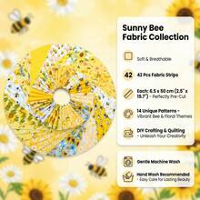 42片6.5*50厘米（2.55*19.7英寸）黄色可爱蜜蜂系列长条绗缝拼布面料，DIY拼布工艺材料，节日庆典的完美选择，娃娃衣服，装饰面料，包包制作面料，床单被套手工材料，工艺品和家居室内装饰。 - 黃色 - 查看 5