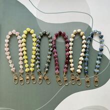 时尚多彩创意仿石心形手机挂绳，手工亚克力珠手机挂饰，包包吊坠，情人节礼物，兼容安卓及大多数智能手机，送给母亲、家人、朋友的生日、节日礼物 - 彩色 - 查看 3