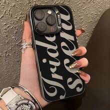 Fashionable Black Line Pattern Design Phone Case, Handwritten Style, Compatible With IPhone 16/15/14/13/12 Pro Max Multi-Camera Version, Shockproof Gray Soft Shell - Multicolor - View 2